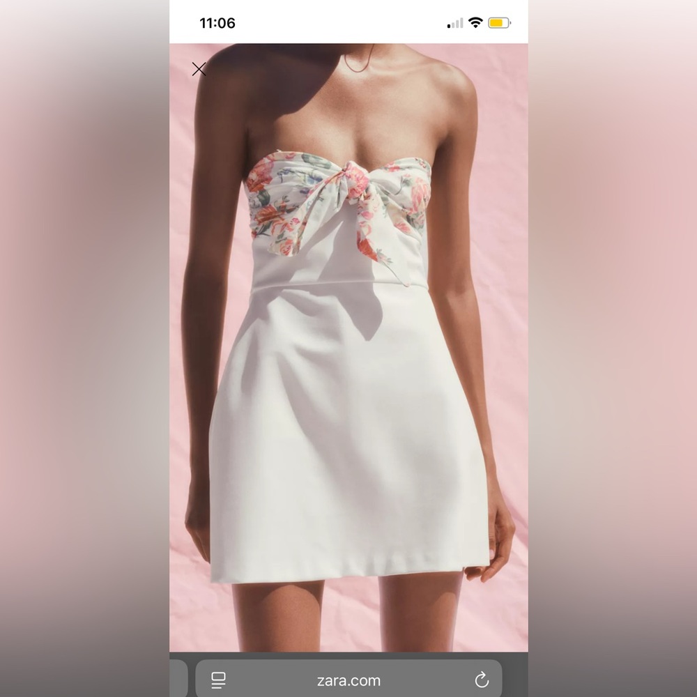 Zara Floral Scarf White Strapless Dress